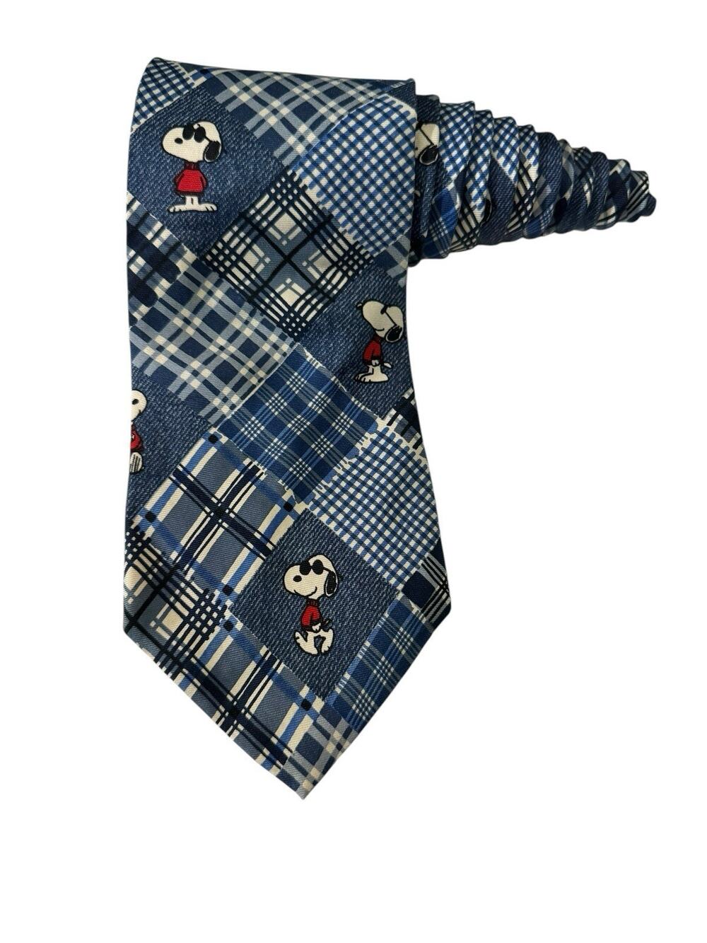 Peanuts Cool And Casual Joe Cool Blue Plaid Cartoon Novelty Necktie Snoopy